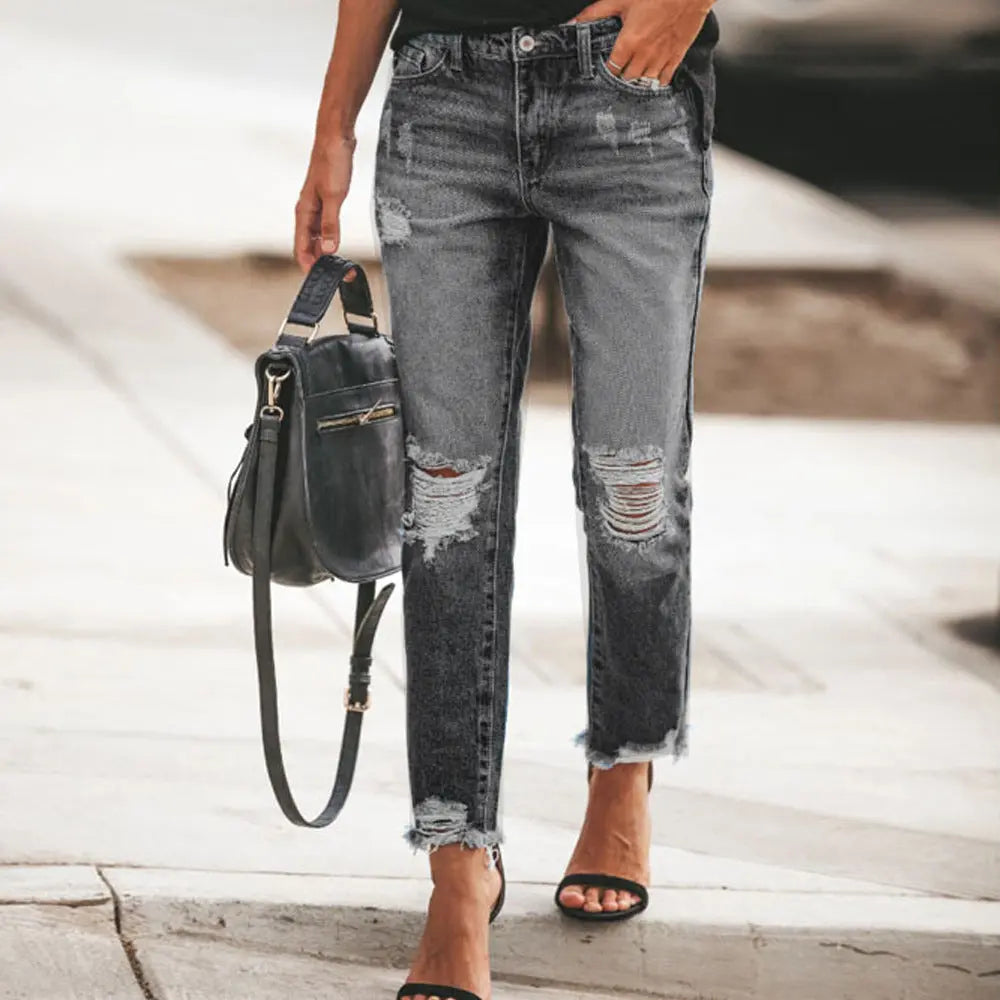Women's Ripped Non-elastic Retro Fashion Jeans hercurva
