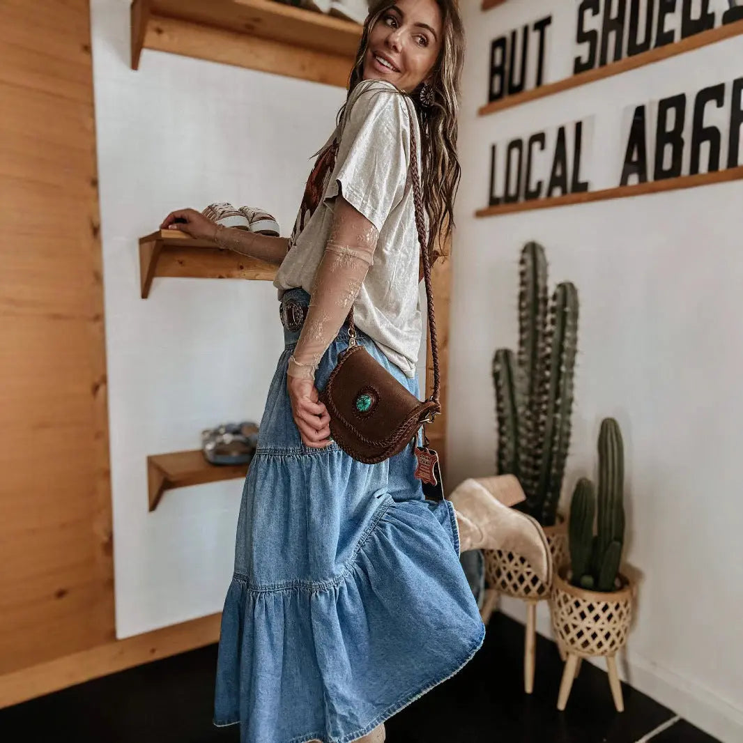 Bohemian A- Line Layered Cake Denim Skirt hercurva