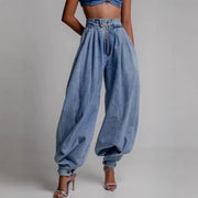 High Waist Zipper Denim Loose Harem Pants hercurva