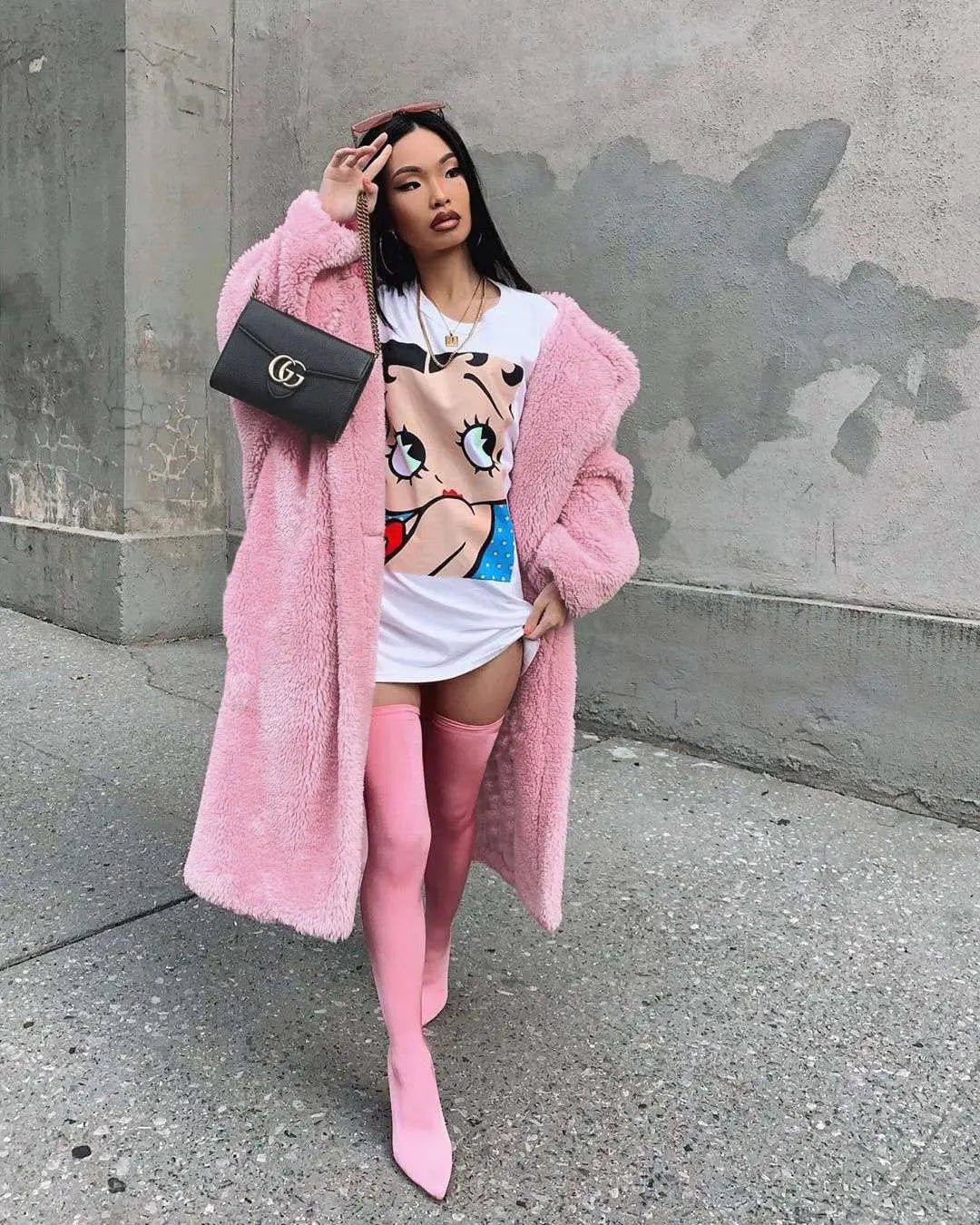 Solid color double-breasted woolen long coat hercurva