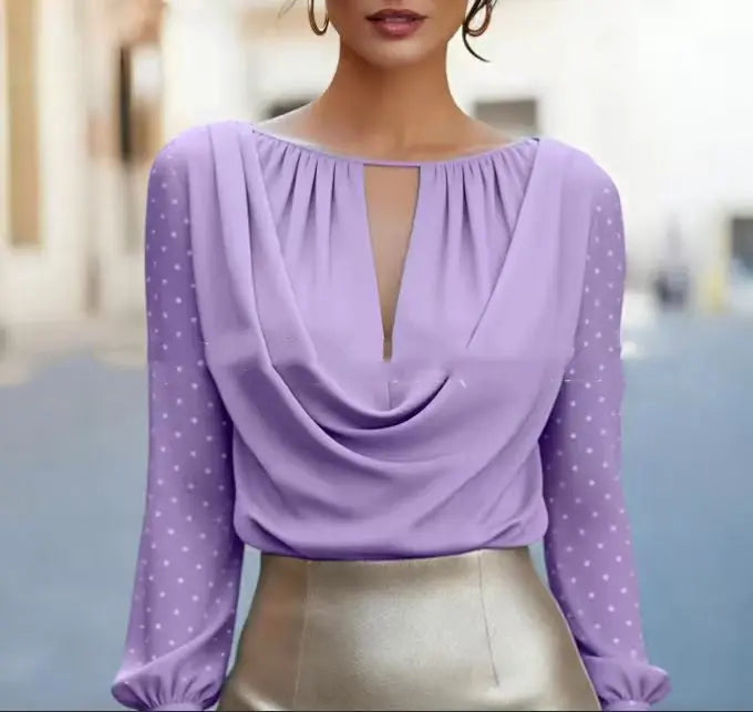Stylish Polka-Dot V-Neck Casual Womens Top hercurva