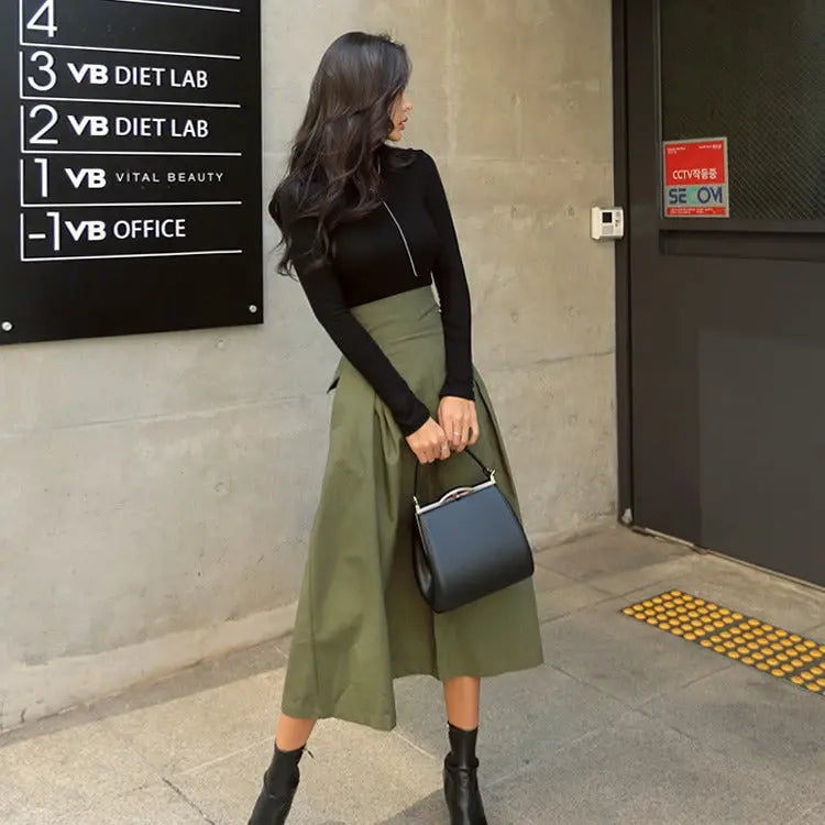 A-line Umbrella Super Fire Bow Big Swing Slim Waist Long Skirt hercurva