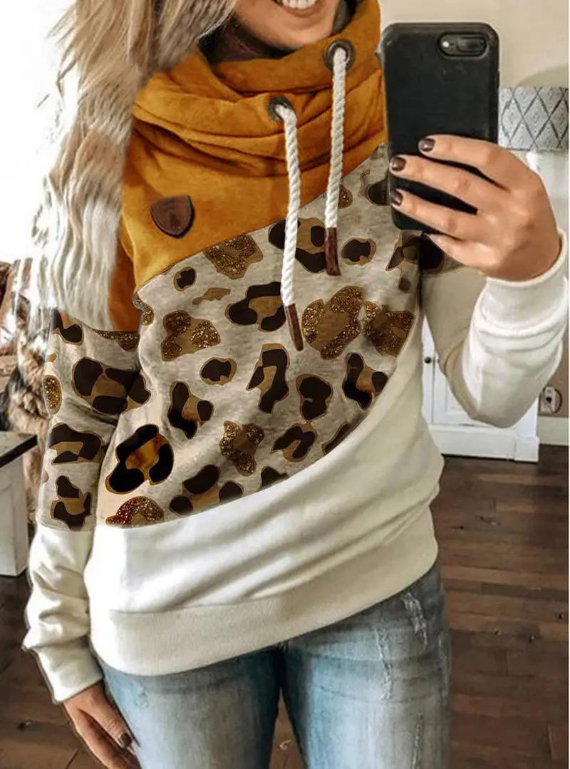 Printed stitching hooded fleece loose sweatshirt hercurva