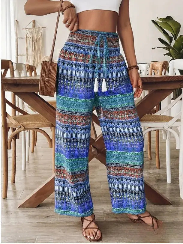 Women's Printed Wear Casual High Waist Elastic Trousers hercurva