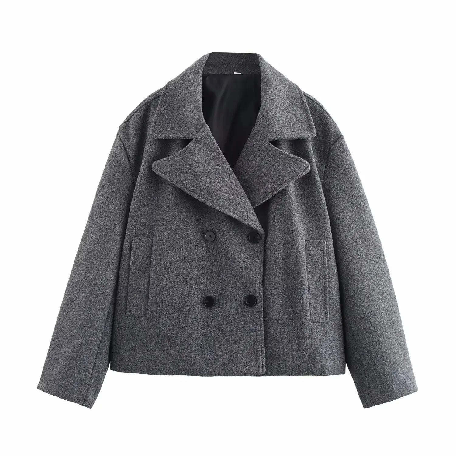 Gray Suit Woolen Jacket Women's Loose Double-breasted Short Coat hercurva