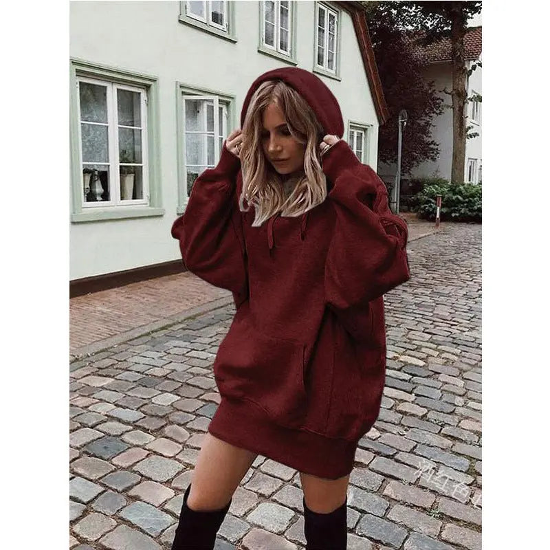 Women's hooded loose long sleeve thick sweater hercurva