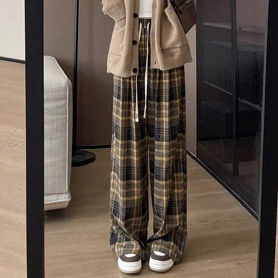 Plaid High Waist Drooping Baggy Pants hercurva