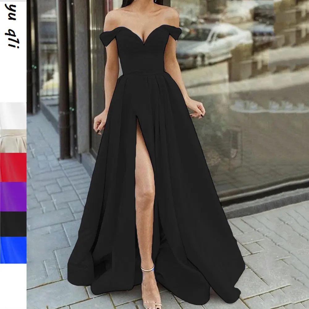 Women's Clothing Multi-color Tube Top V-neck Backless Large Swing Split Sleeveless Dress hercurva