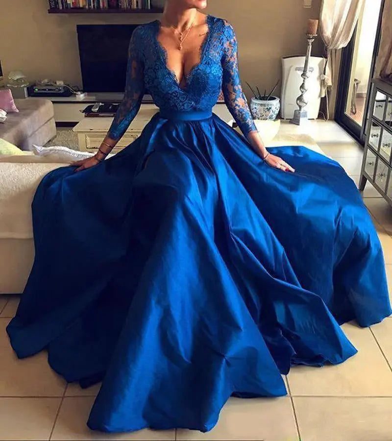 Lace V-neck Evening Dress With Large Swing Dress hercurva