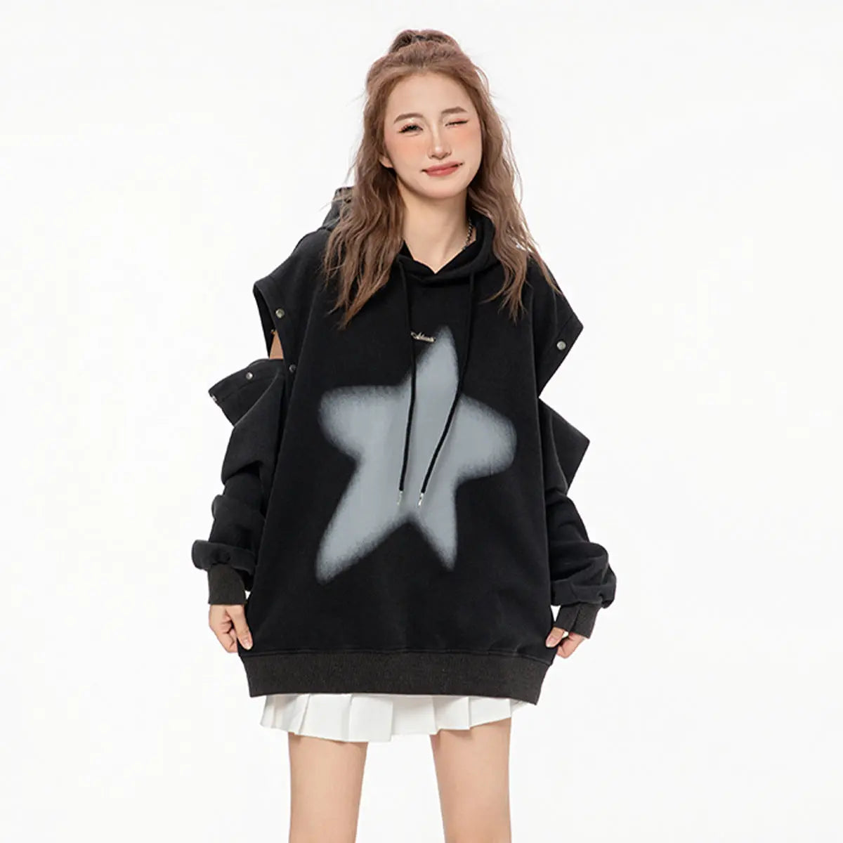 American-style XINGX Printed Distressed Detachable Sweater Autumn Couple Loose Top hercurva