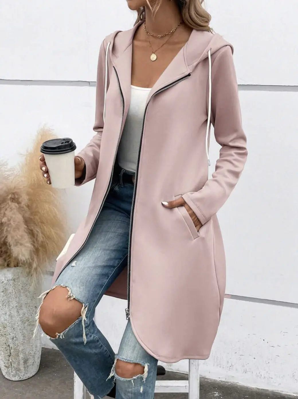 Personality Street Zip Hooded Long Velvet Lining Sweatshirt hercurva