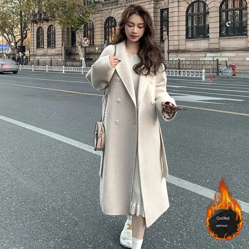 Loose Mid-length Lace-up Woolen Coat Women hercurva