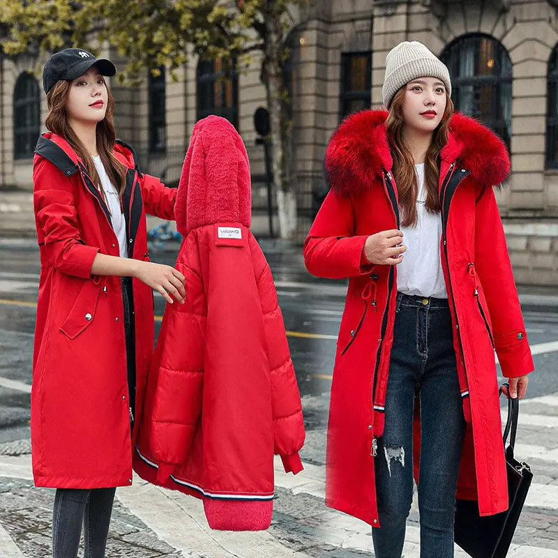 Women's Long Two-way Cotton-padded Clothes Fleece Trench Coat hercurva