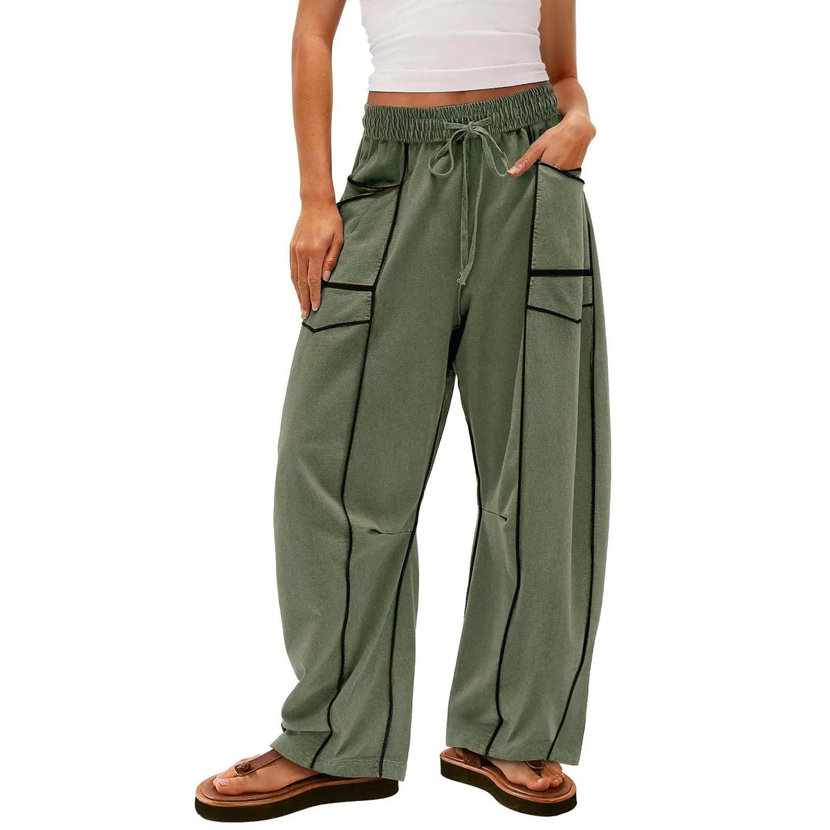 Y2K Black Striped Wide-leg Pants With Pockets Fashion Loose Drawstring Trousers Sports Sweatpants Women's Clothing hercurva