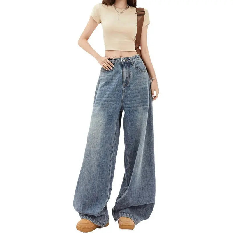 Women's High Waist Wide Leg Jeans Baggy Straight Trousers hercurva