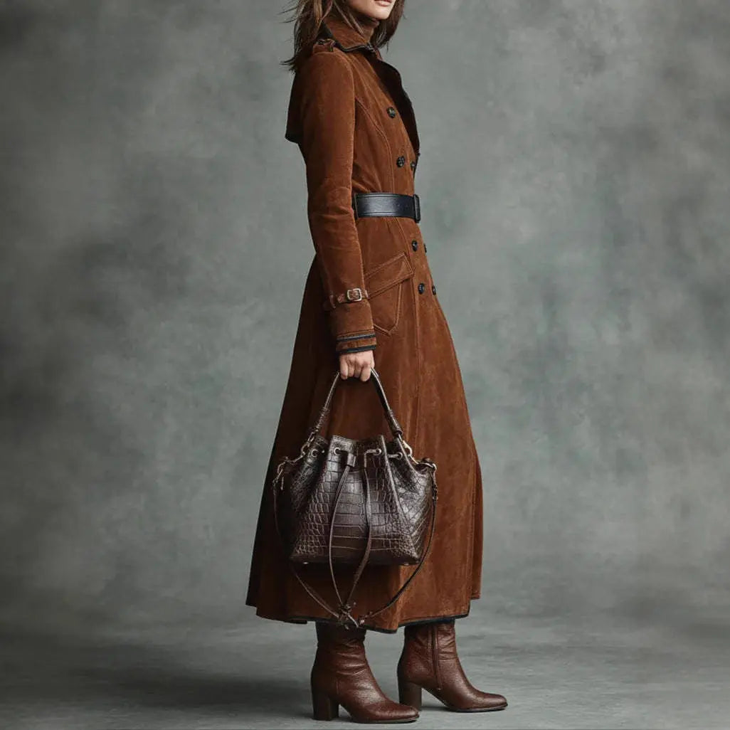 New Women's Clothing Fall Winter Coat Lapel Western Style Suede Long hercurva