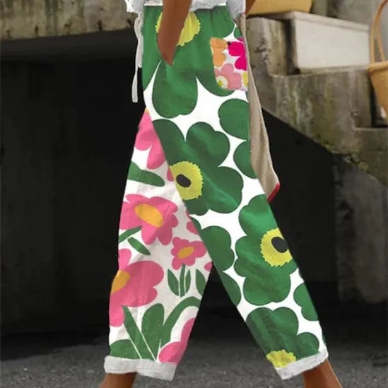 Women's Cotton And Linen Printing Paste Bags Casual Pants hercurva