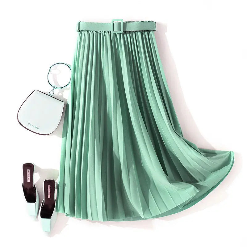 Solid Color Simple Organ Pleated Skirt Mid-length Skirt hercurva