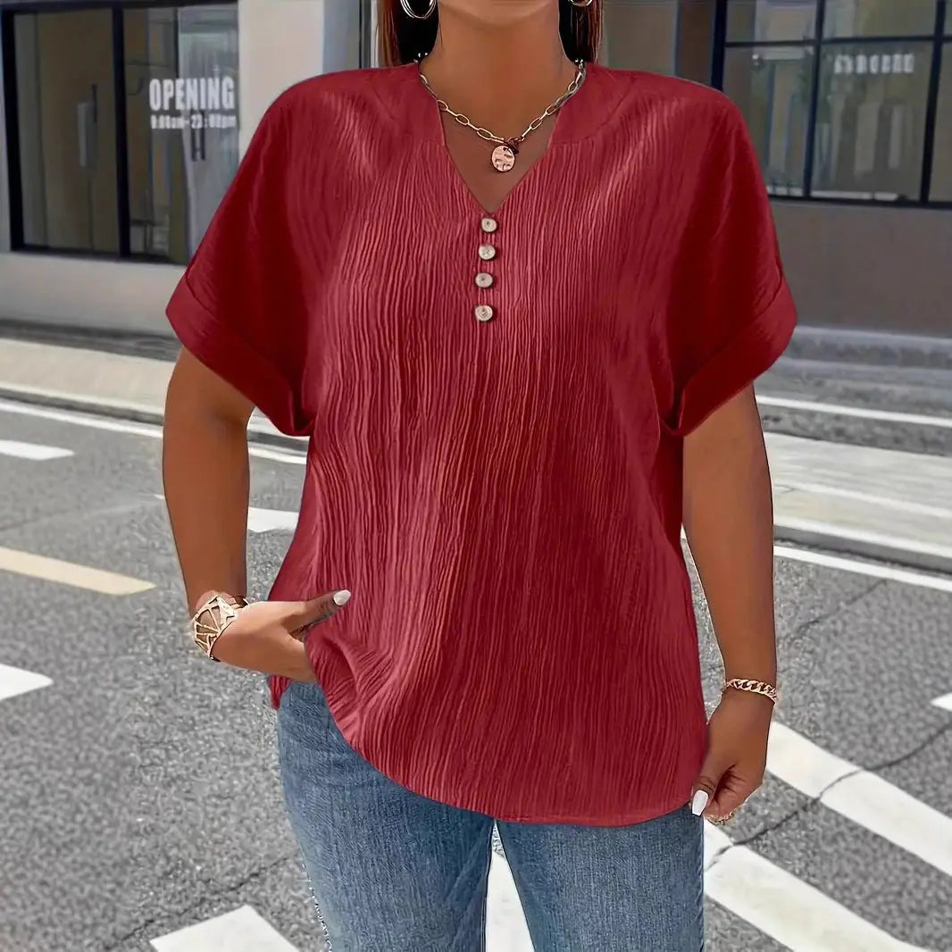 Summer Casual Women's Clothing Small V-neck Short-sleeve Top hercurva