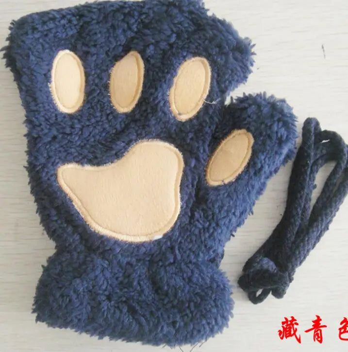 Winter Lovely Half Cover Paw Bear Cat Claw Gloves Short Finger hercurva