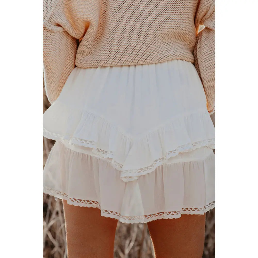 Tulle Chiffon Fake Two-layer Skirt Women Loose High Waist Solid Color Short Skirt hercurva