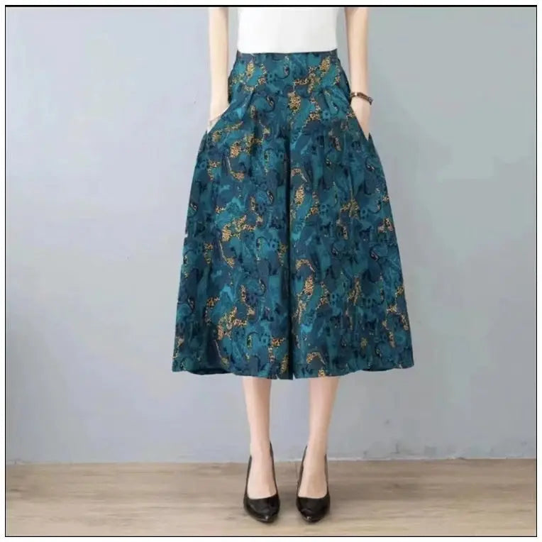 Slim And Casual High Waisted Printed Wide Leg Capris hercurva