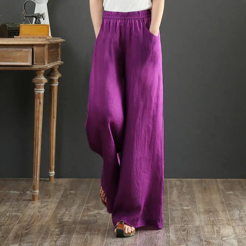 Pure Linen Korean Wide Leg Pants Women Loose Rope hercurva