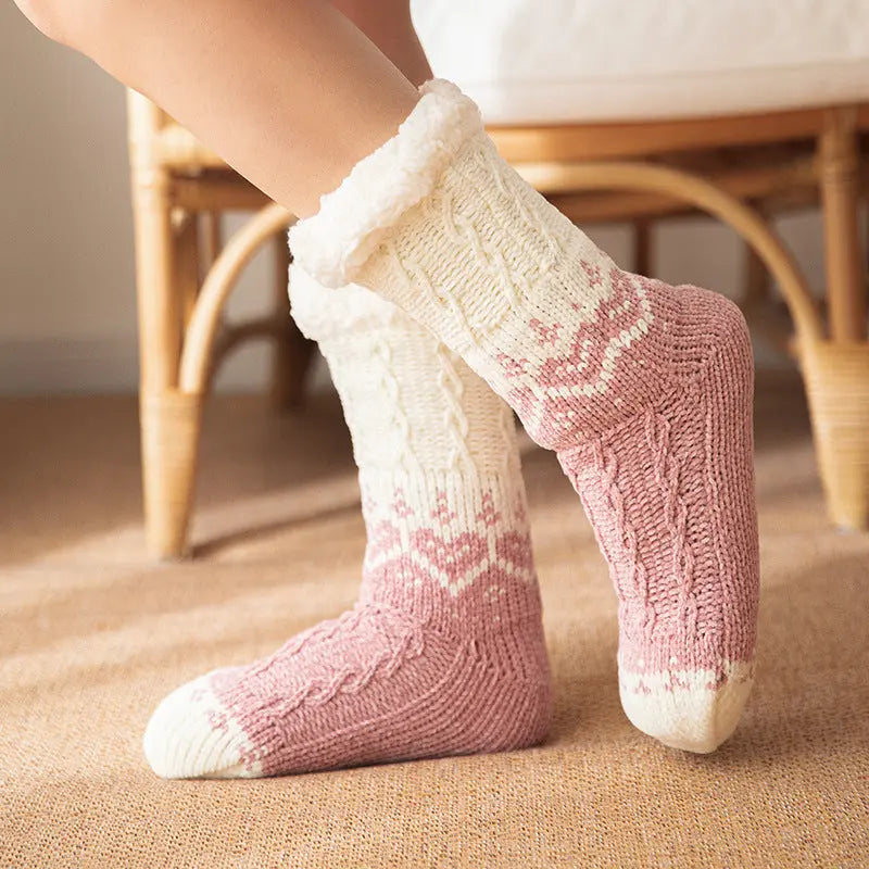 Love Knitted Plush Floor Socks Winter Warm Non-slip Carpet Socks Christmas Home Women hercurva