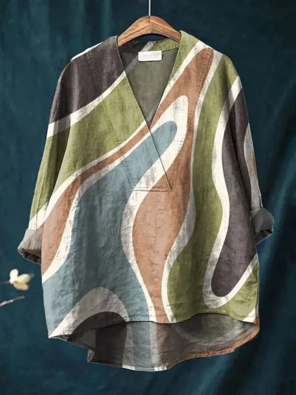 Fashion Digital Printing Large Wide V-neck Top hercurva