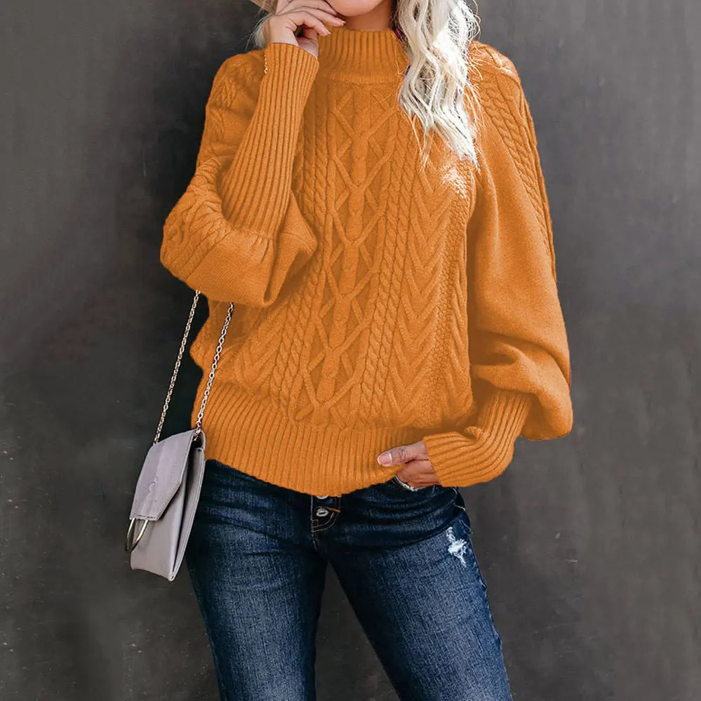 New Style Medium Neck Sweater Women's Loose Long Sleeve Knitting hercurva
