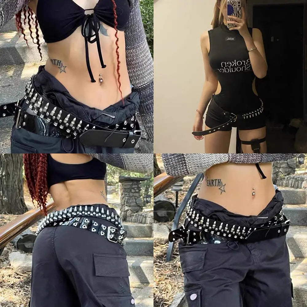 Rivet Belt Rock Trend Punk Bullet Black Belt Men And Women Personality Fashion Hip-hop Accessories hercurva