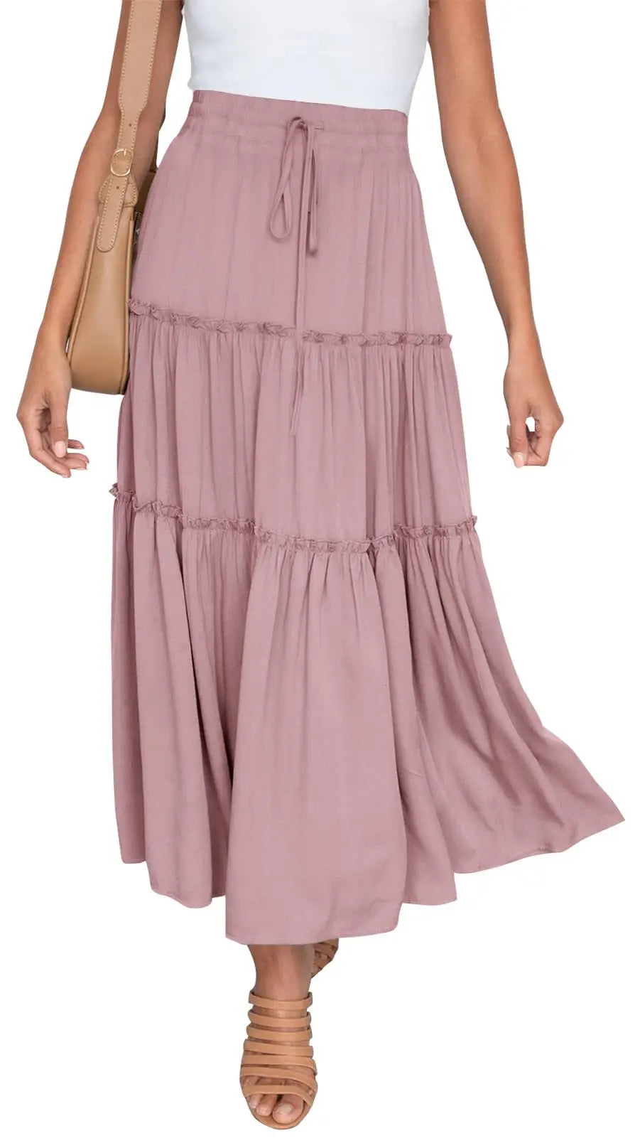 Women's Elastic High Waist A-Line Pleated Casual Maxi Dress hercurva
