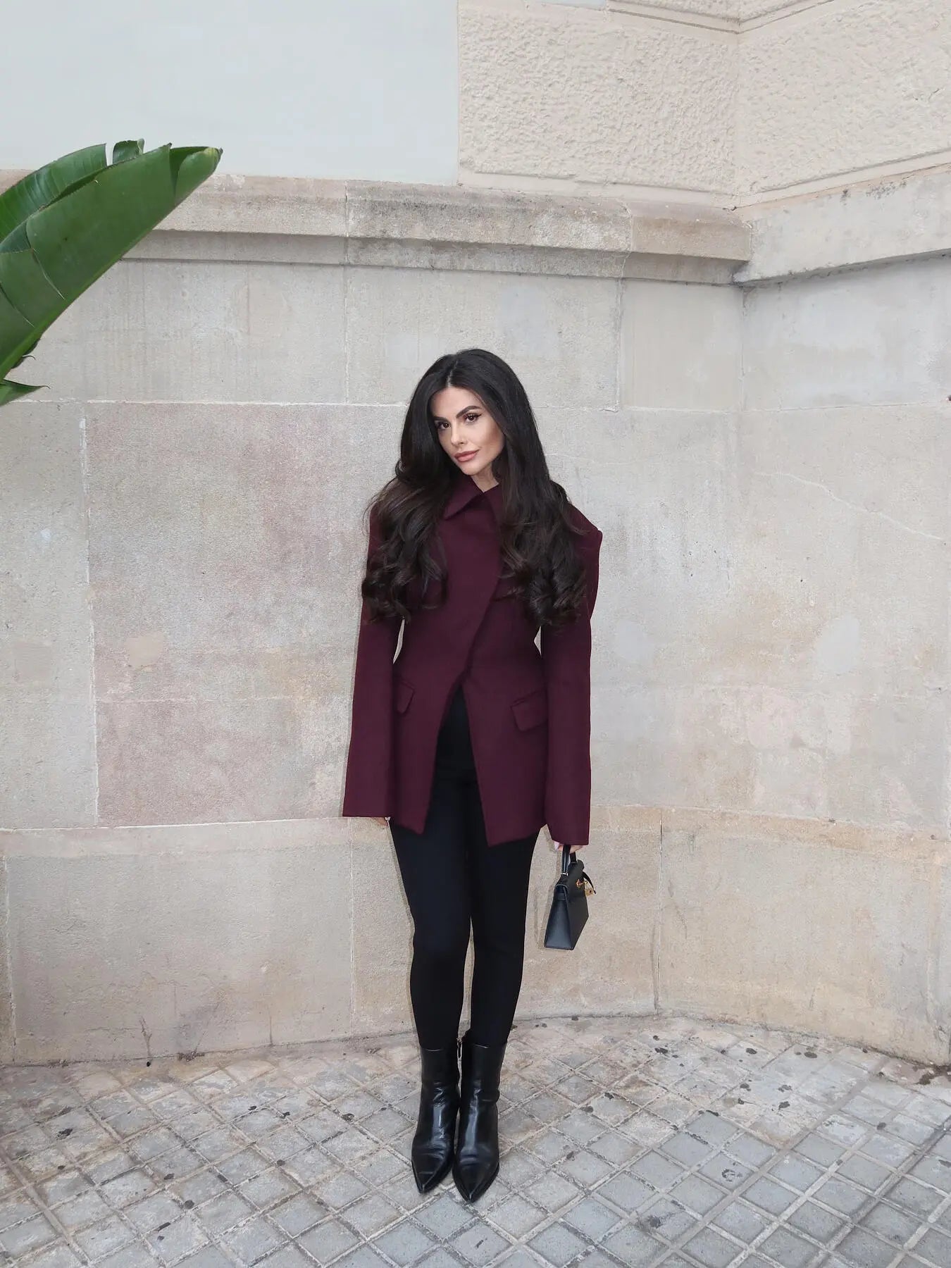 Burgundy Cross Placket Blazer hercurva