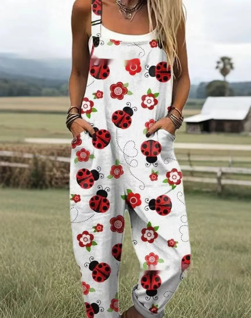 Female Digital 3D Printing Button Casual Suspender Trousers hercurva