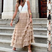 Layered Ruffles Cake Skirt Summer Fashion A Line Swing Mesh Long Skirt Party Dress Women hercurva