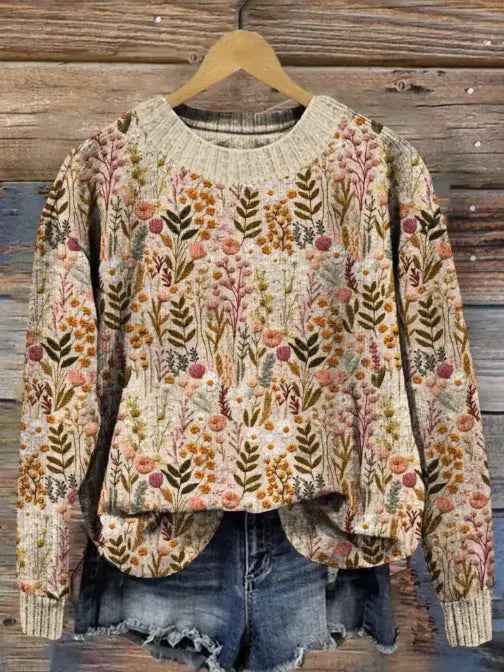 Abstract Style Printed Drop-shoulder Long-sleeve Women's Sweater Casual hercurva