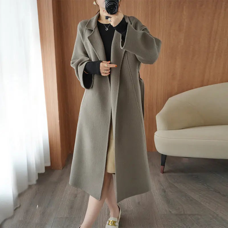 Reversible Cashmere Coat Women's Mid-length Loose Over Knee Coat hercurva