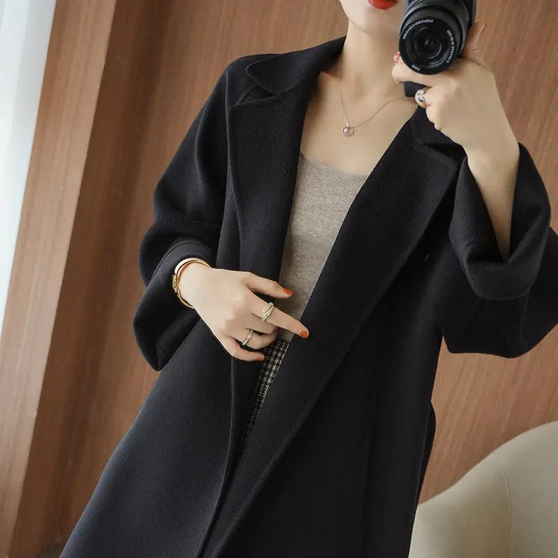 Reversible Cashmere Coat Women's Mid-length Loose Over Knee Coat hercurva
