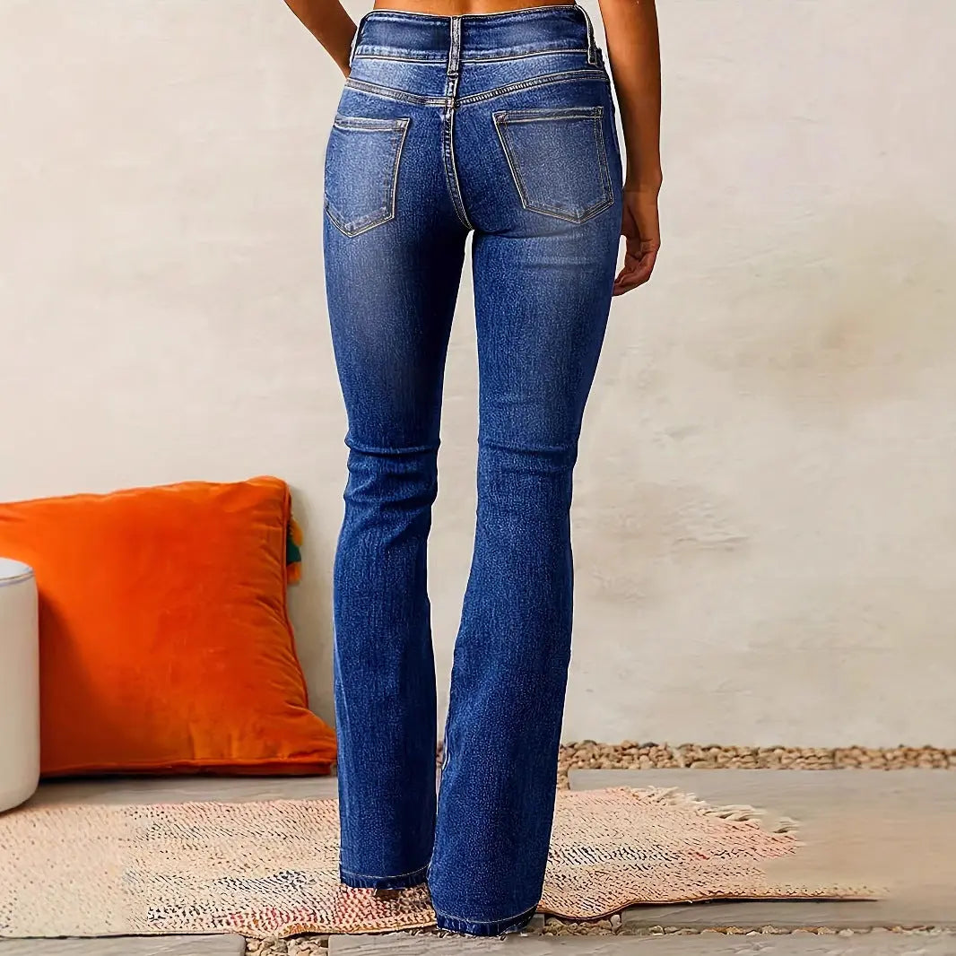 Skinny Flared Jeans With Pockets Fashion Button Zipper Trousers Women's Slim Denim Pants hercurva
