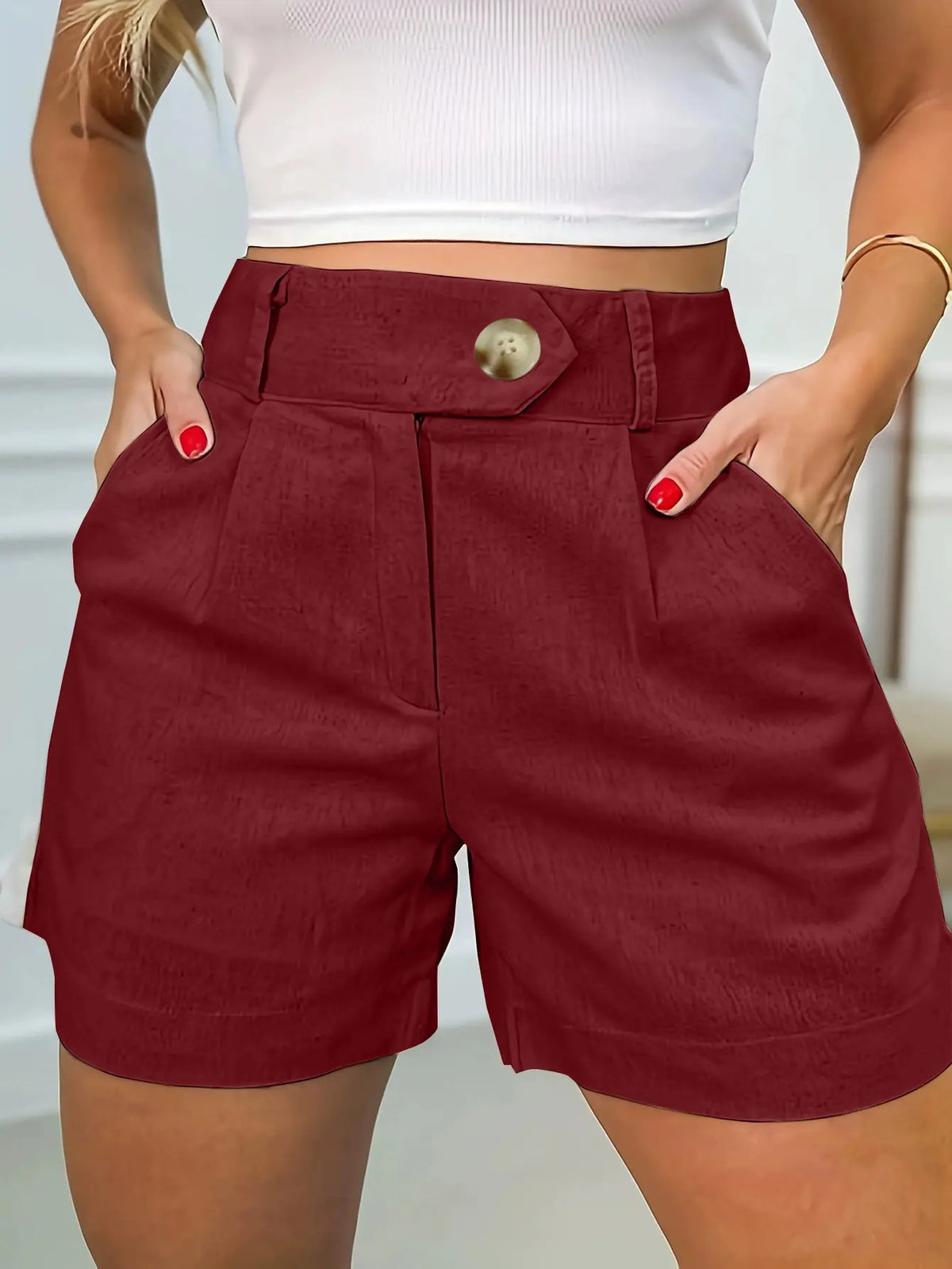 Women's Fashion Casual High Waist Pure Color Suit Shorts hercurva