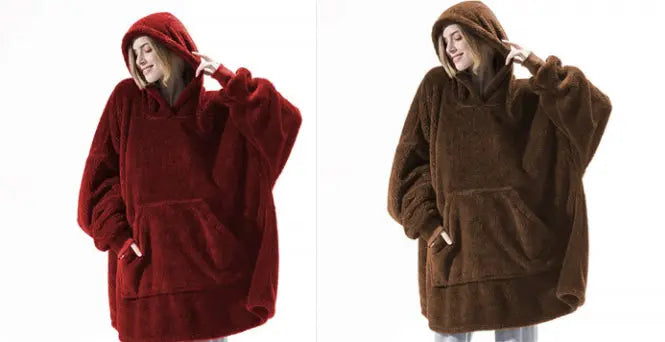 Hoodie Sweatshirt With Big Pocket Tops Sweater Comfortable Loose Double-Sided Fleece Thicker Wearable Blanket hercurva