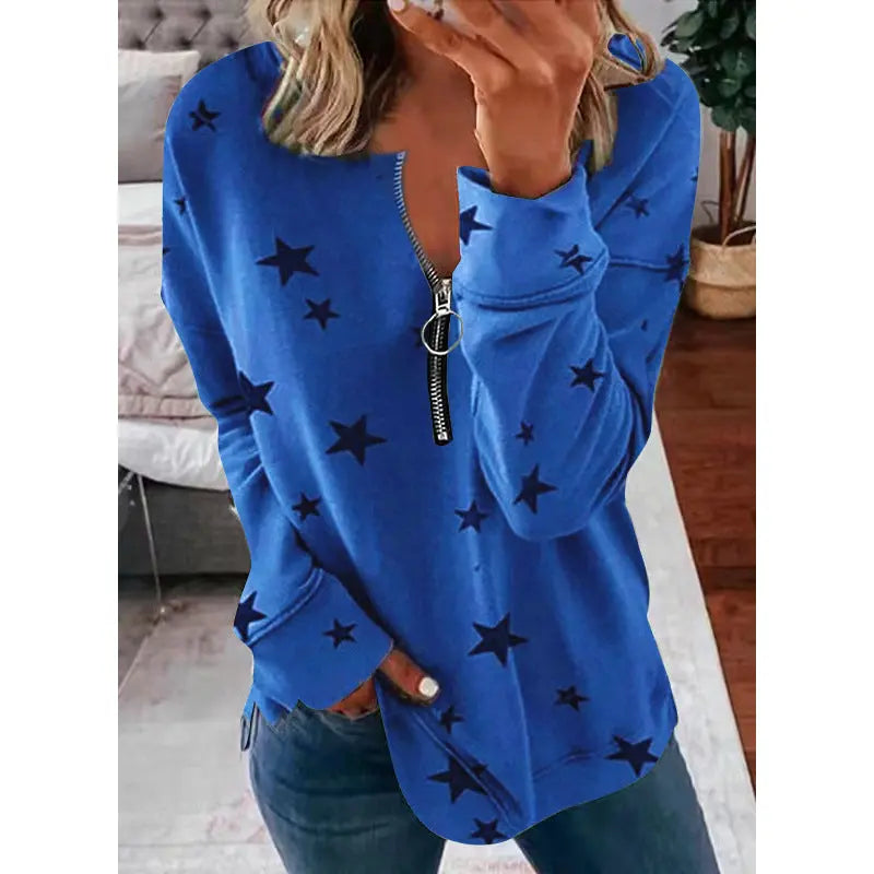 Star Print Long Sleeve Pullover Women's Sweatshirt hercurva