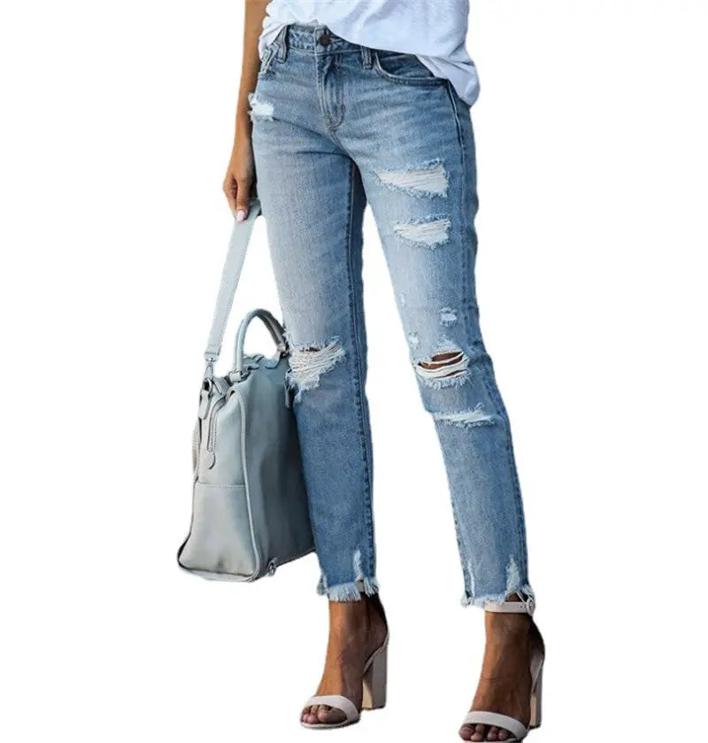 Women's Plus Size Ripped Jeans Trousers hercurva