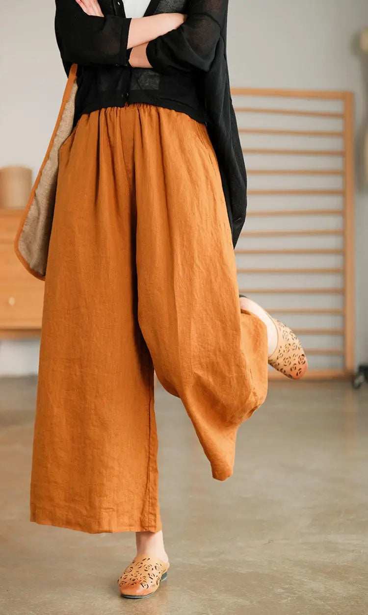 Cotton And Linen Cropped Wide-leg Casual Straight Breathable Slim Fit Casual Pants hercurva