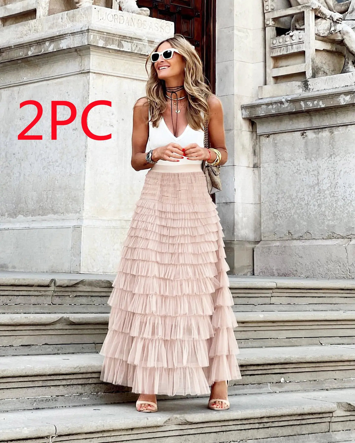 Layered Ruffles Cake Skirt Summer Fashion A Line Swing Mesh Long Skirt Party Dress Women hercurva
