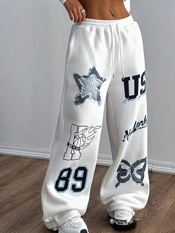 Women's Printed Drawstring Straight Sports Casual Pants hercurva