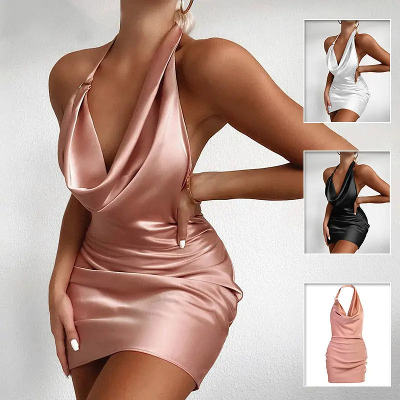 Satin Party Dress V Neck Backless Mini Sleeveless Summer Party Dress hercurva