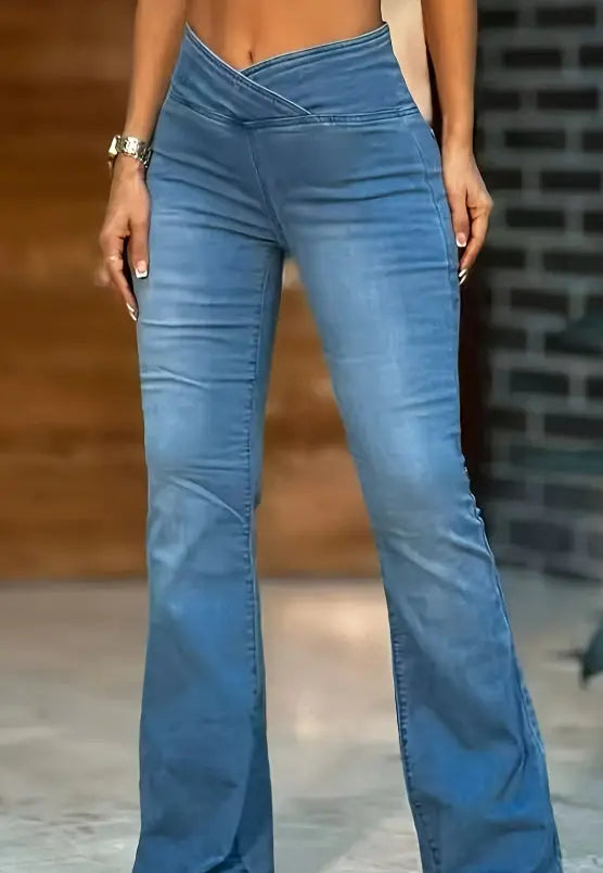 High Imitation Denim Bell-bottom Pants Cross-border Hip Lifting European And American Women Bell-bottom Pants hercurva