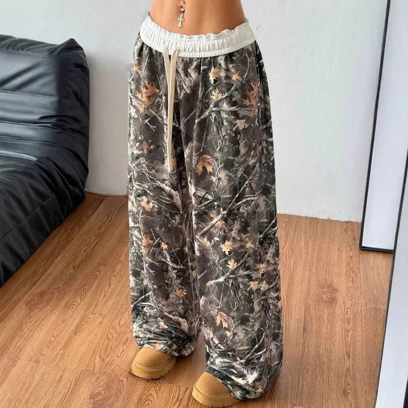 Women's Fashion Casual Elastic Waist Tight Camouflage Printing Mop Pants hercurva