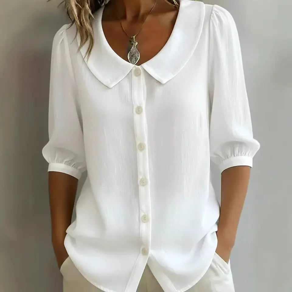 Collared Short-sleeve Blouse Fashion Casual Versatile Loose Shirt Women's Clothing hercurva